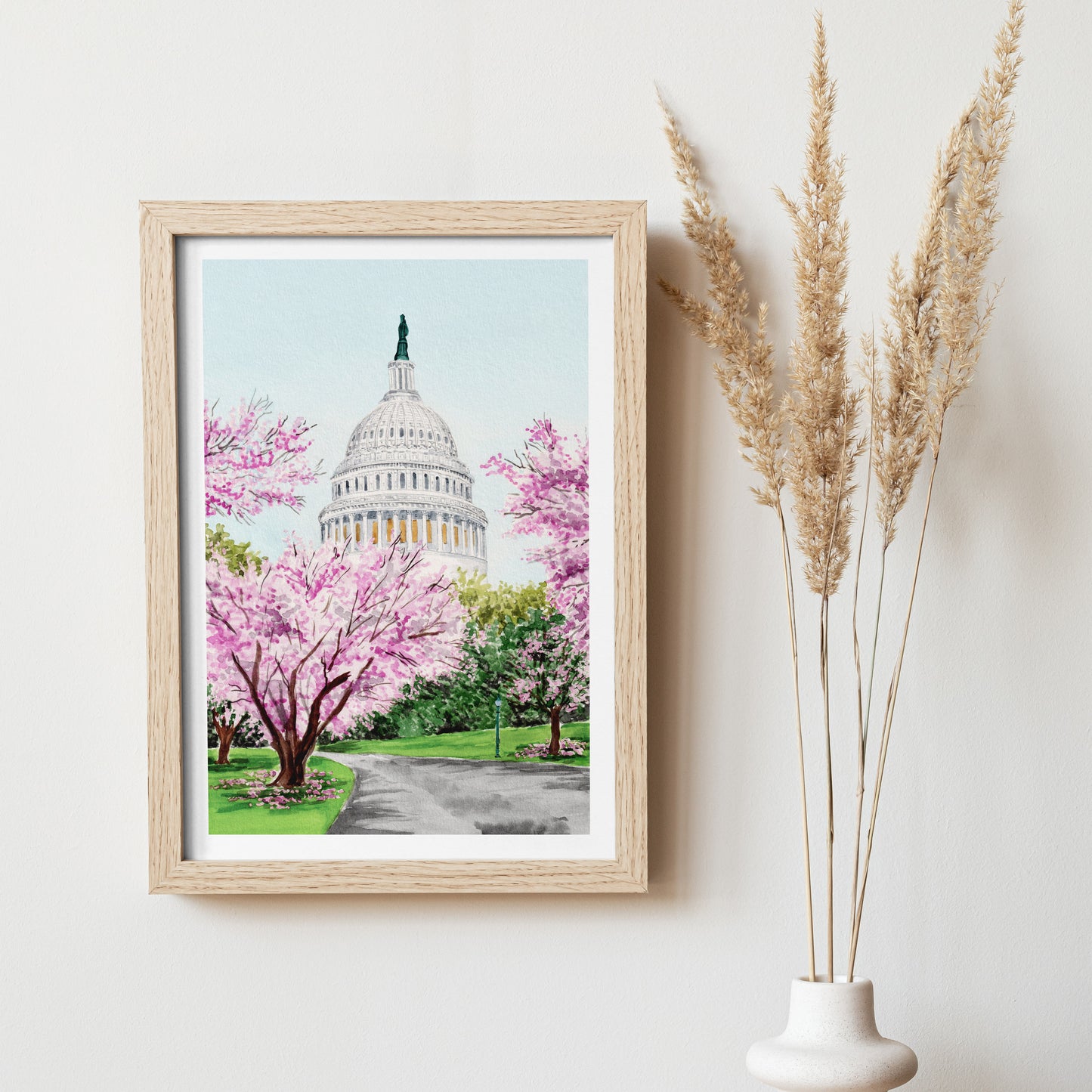 US Capitol Washington DC Watercolor Art, Spring Wall Art, USA Decor, Washington DC Travel Art