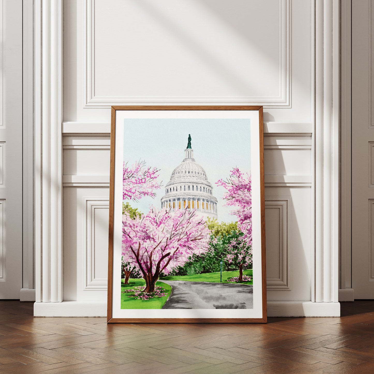 US Capitol Washington DC Watercolor Art, Spring Wall Art, USA Decor, Washington DC Travel Art