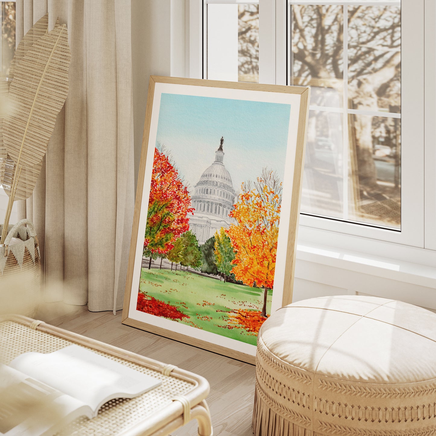 Washington DC Watercolor Fall Wall Art, Washington Cityscape, USA Housewarming Gift, Washington Travel Art
