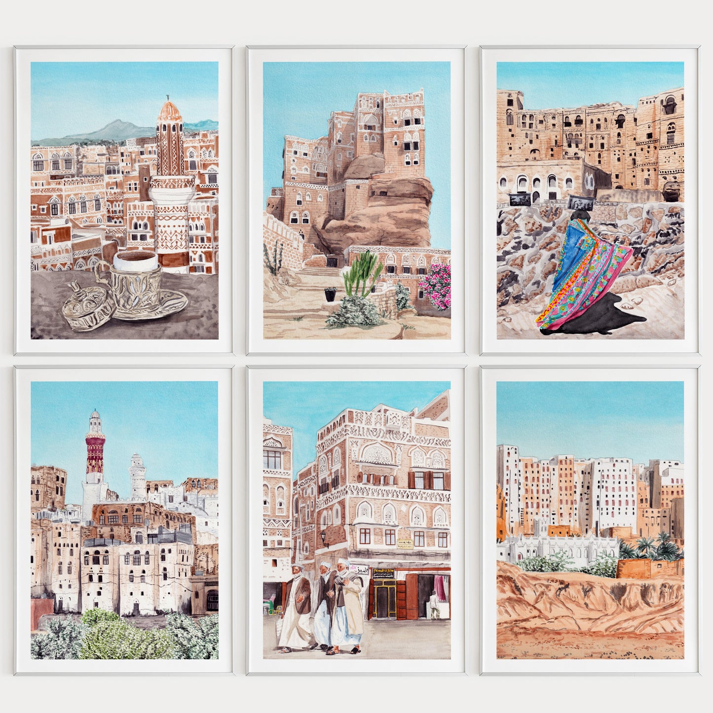Yemen Cityscapes - Gallery Wall Art - Watercolor Art Prints - NorrskenArt