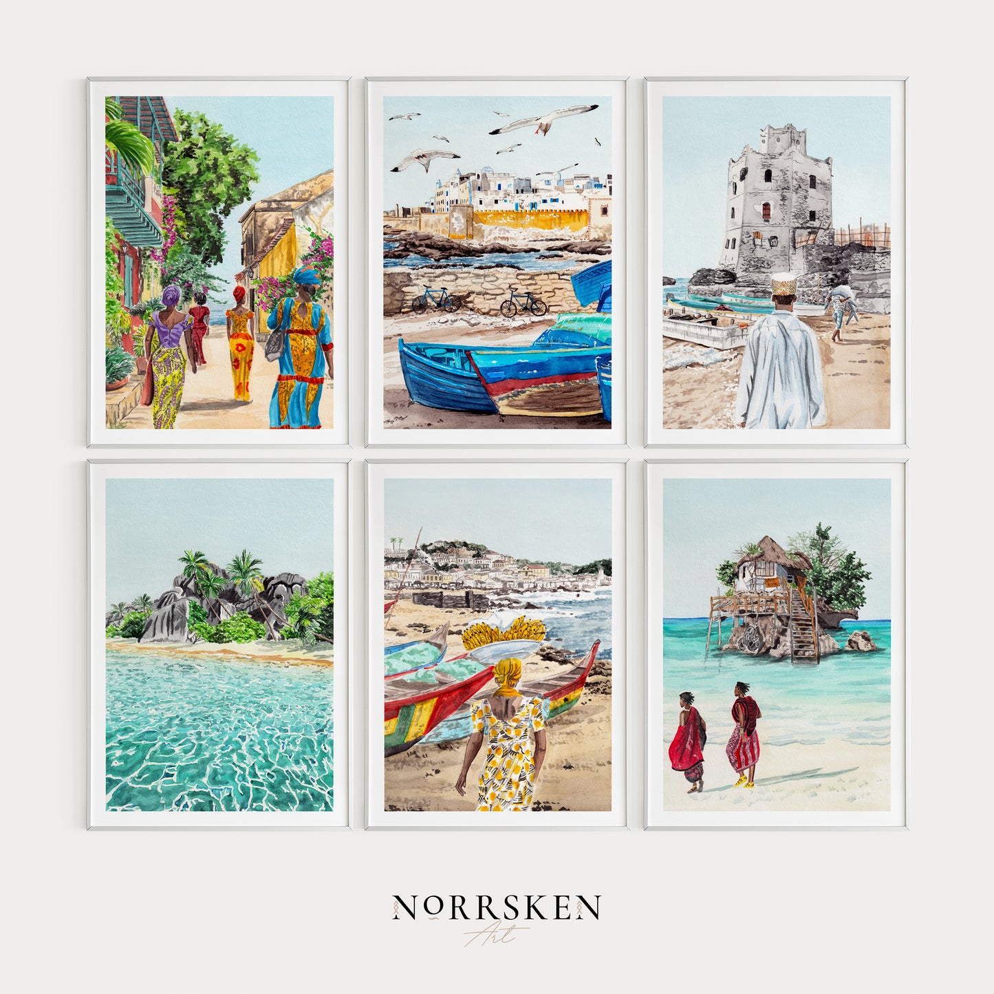 Africa watercolor gallery wall art - NorrskenArt