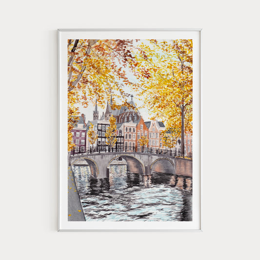 Amsterdam Watercolor Art Print, Autumun Wall Art, Travel Gift, Netherlands Art, NorrskenArt