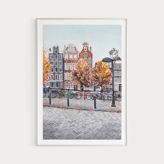 Amsterdam Fall Cityscape - Watercolor Painting - NorrskenArt