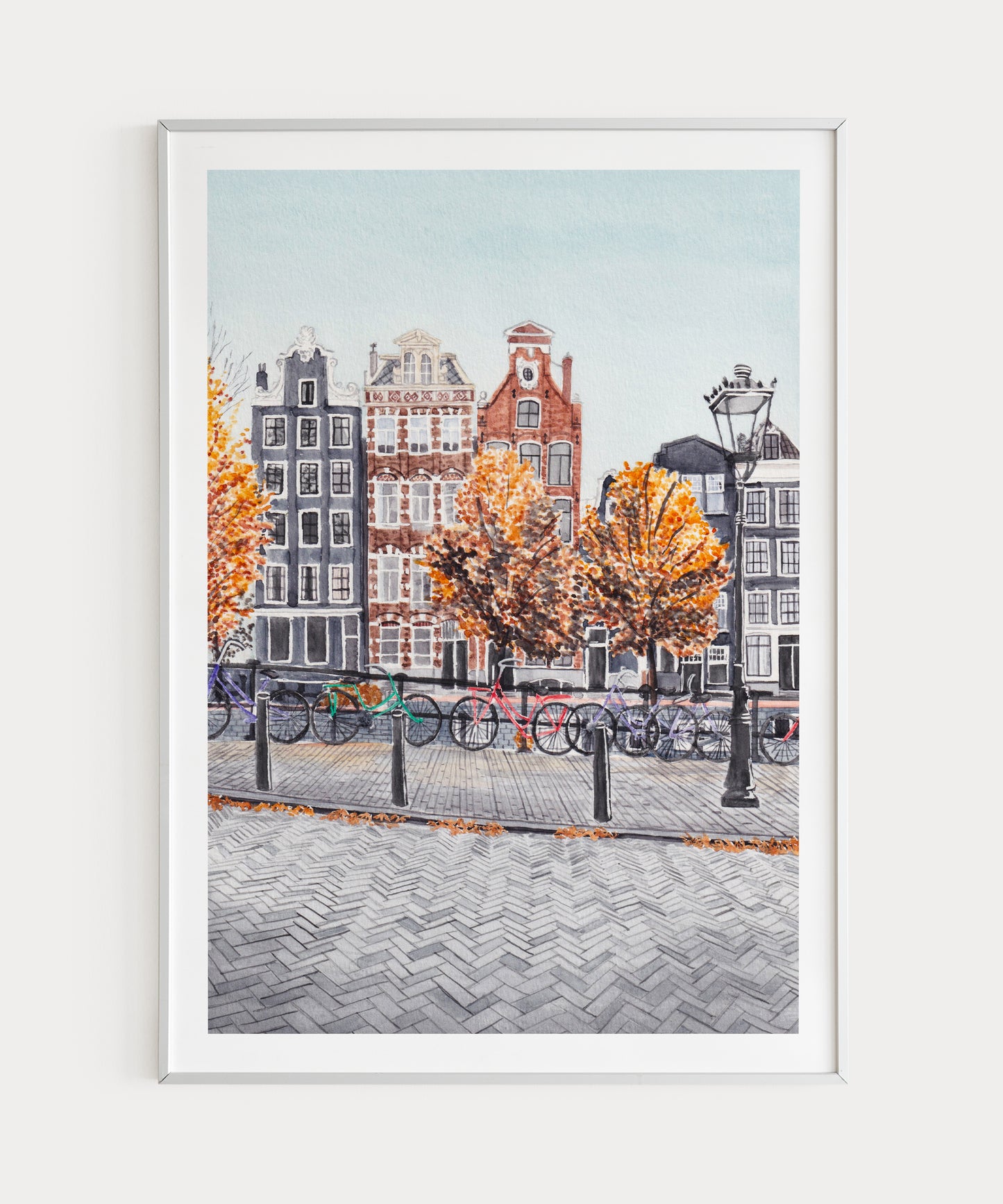 Amsterdam Cityscape, Watercolor Art, Netherelands Wall Decor, NorrskenArt, Autumn Wall Art Gift