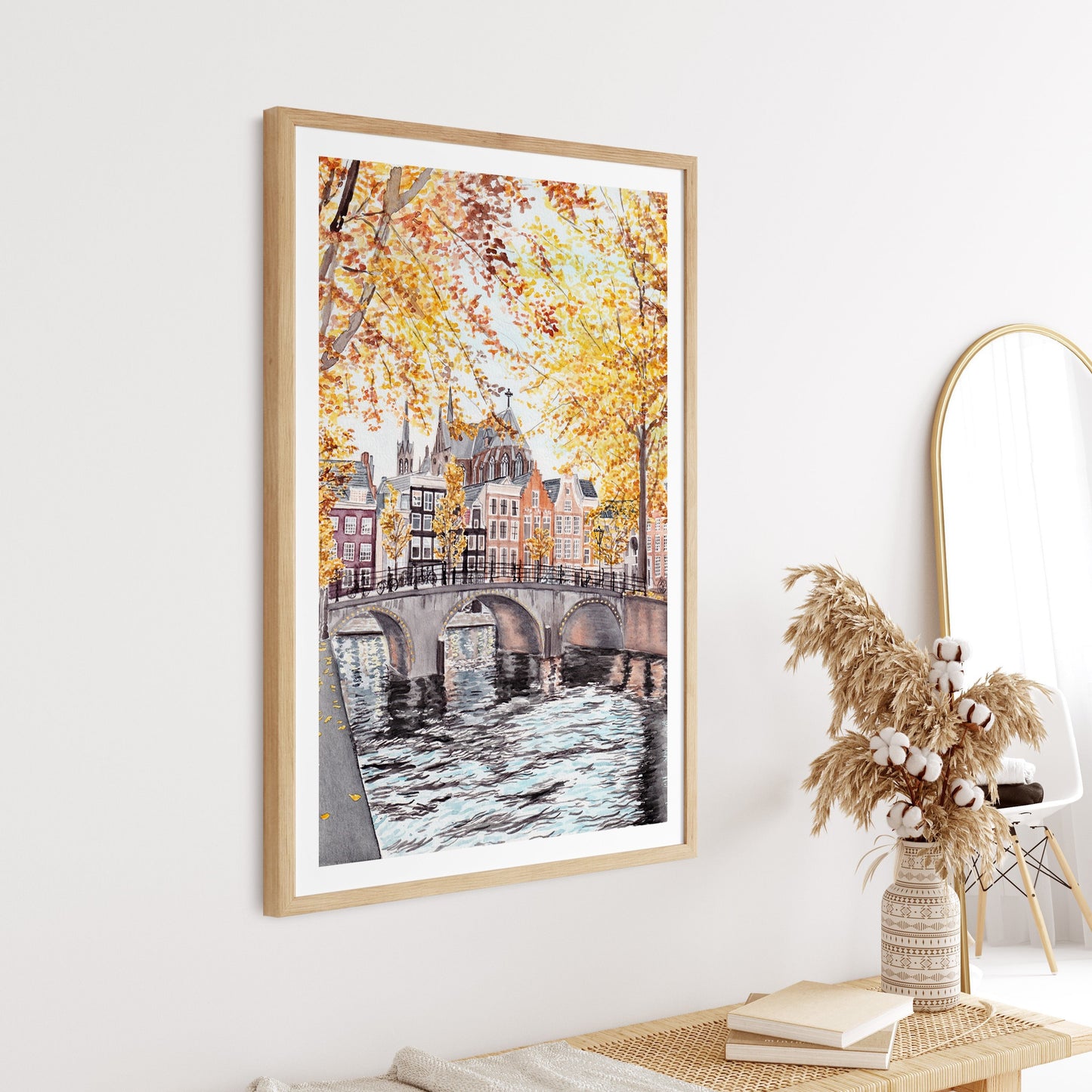 Amsterdam Watercolor Print In Fall - Printable Digital Art - NorrskenArt