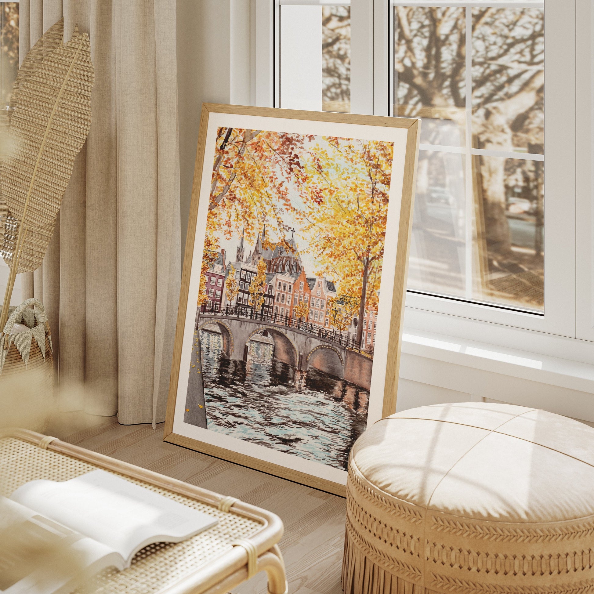 Amsterdam Watercolor Print In Fall - Printable Digital Art - NorrskenArt