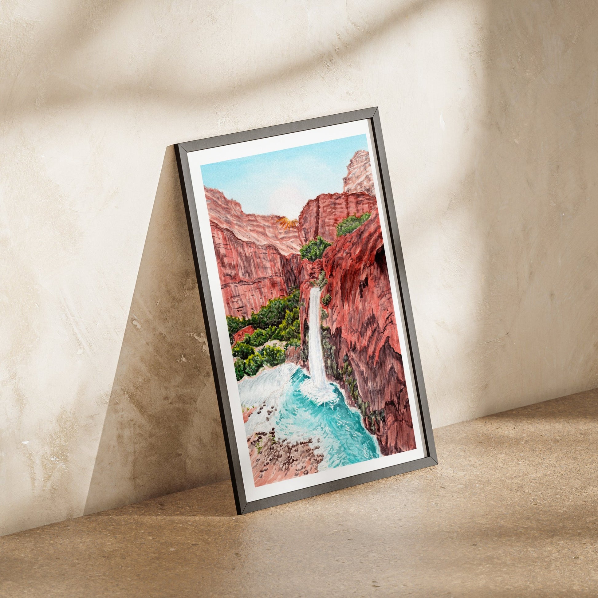 Havasu Falls, Arizona - Watercolor Landscape Art Print - NorrskenArt