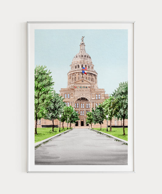 Austin Texas Watercolor Wall Art - NorrskenArt