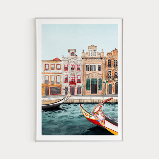 Aveiro Portugal Watercolor Wall Art -Mediterranean Decor - Travel Art - Aveiro Painting
