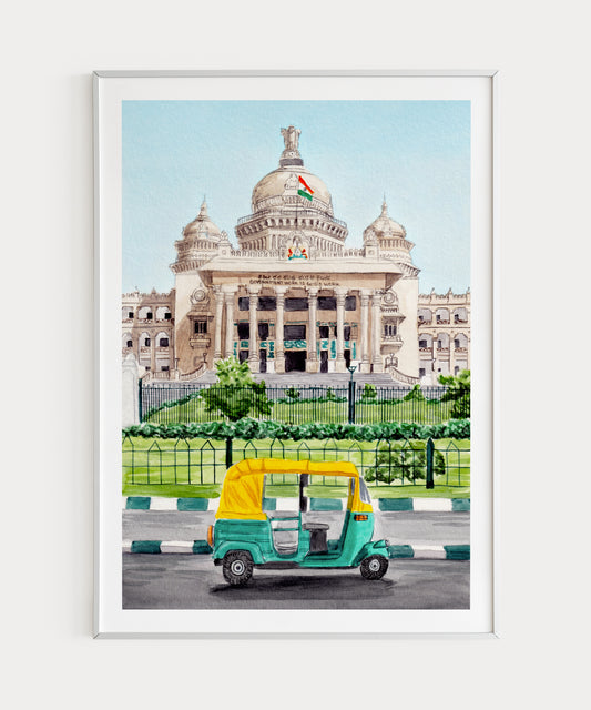 Bangalore India Watercolor Art Print - Vibrant Cityscape Wall Art - NorrskenArt