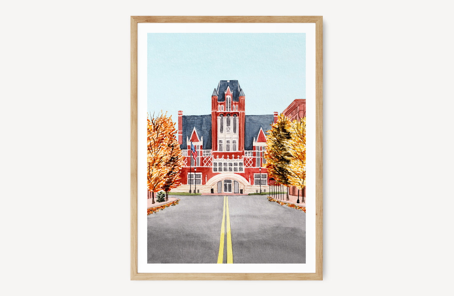 Bardstown Watercolor Print, Kentucky Wall Art, Fall Decor, Bardstown Cityscape Painting