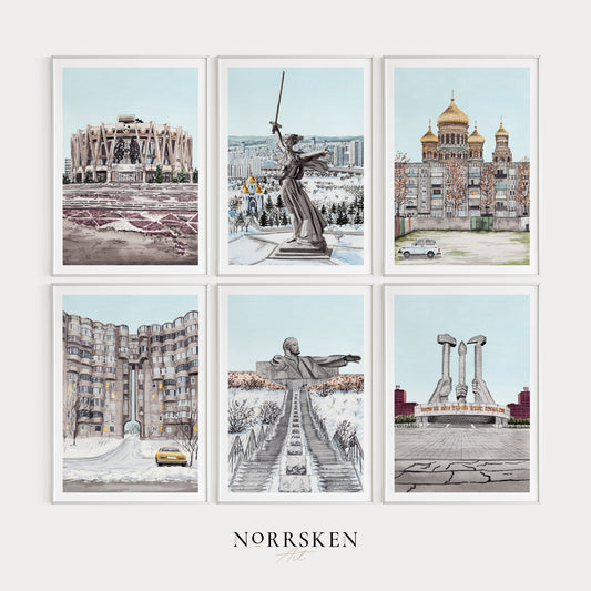 Brutalist Set of 6 Watercolor Wall Art - NorrskenArt