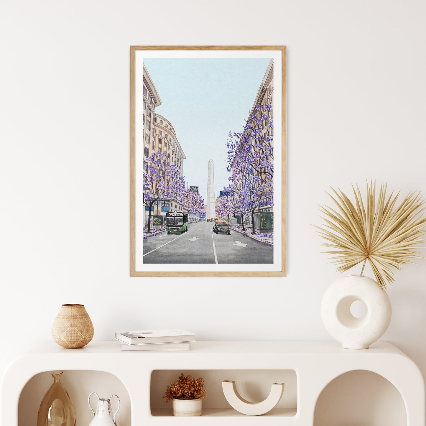 Buenos Aires Obelisco Watercolor Art Print, Argentina Wall Art, Jacaranda Trees, Buenos Aires Cityscape