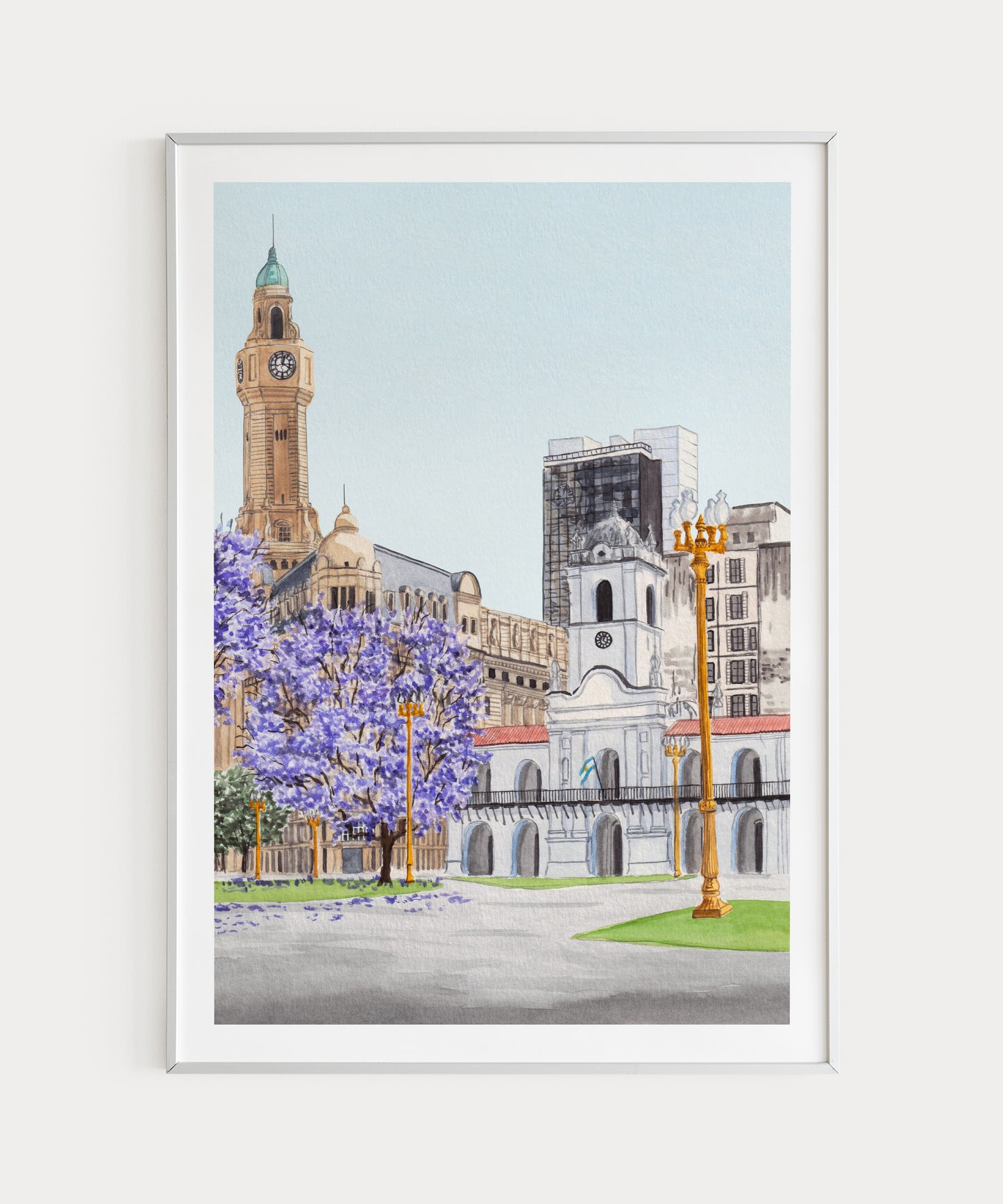 Buenos Aires Cabildo Watercolor Print, Argentina Wall Art, Buenos Aires Spring Decor, Buenos Aires Cityscape