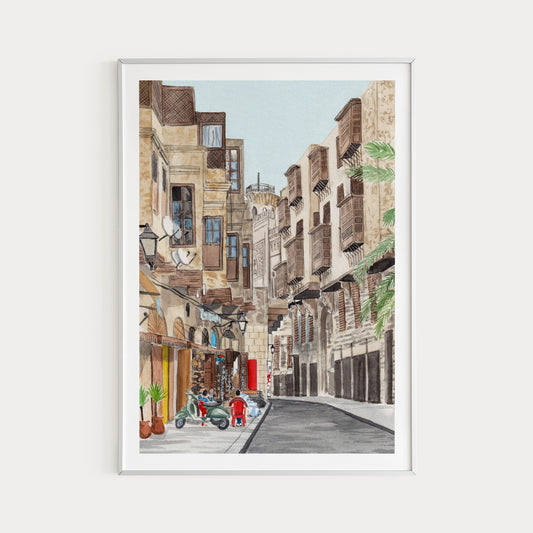 Cairo Egypt Watercolor Cityscape - Egyptian Decor - NorrskenArt