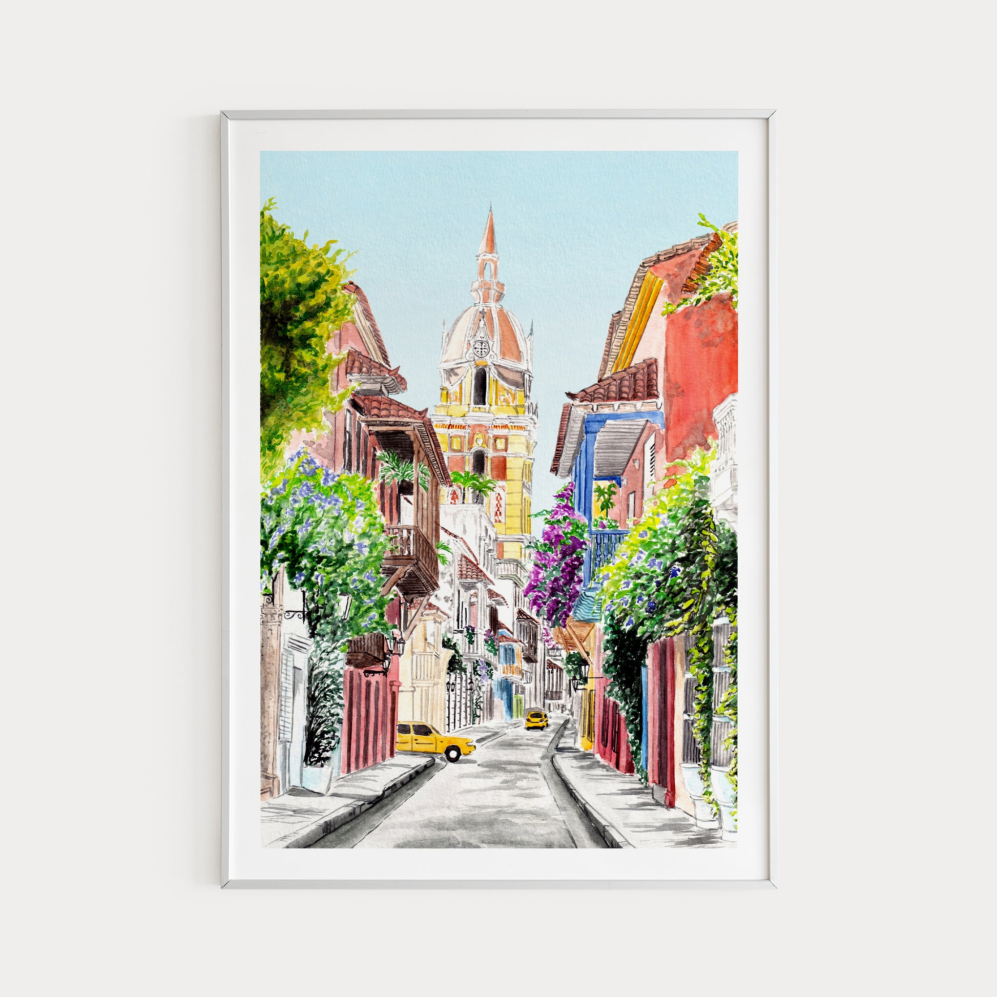 Cartagena Watercolor Painting - Colombian Decor - NorrskenArt