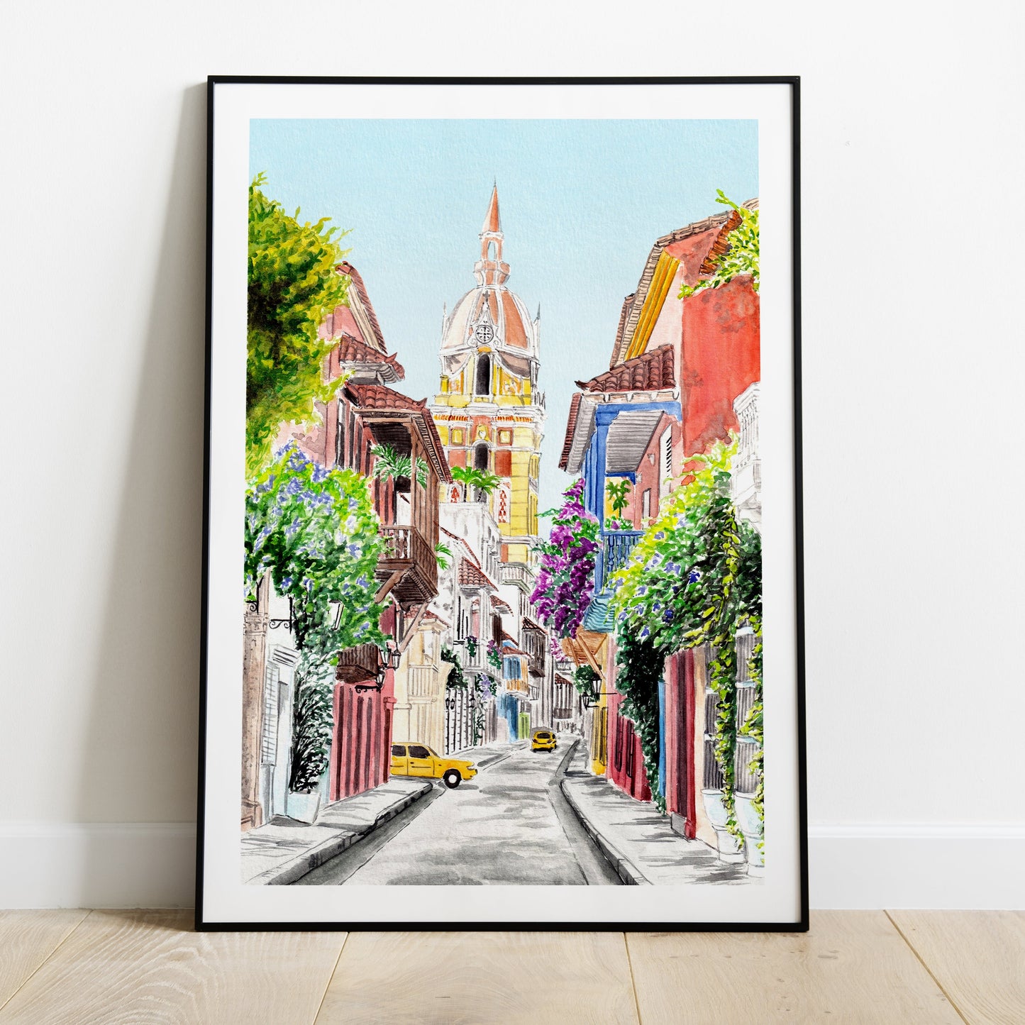 Cartagena Watercolor Cityscape - Colombian Art