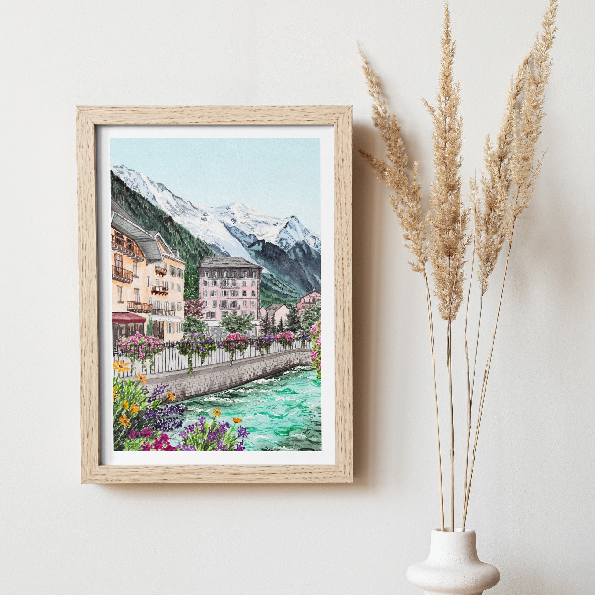 Chamonix Watercolor Landscape - NorrskenArt