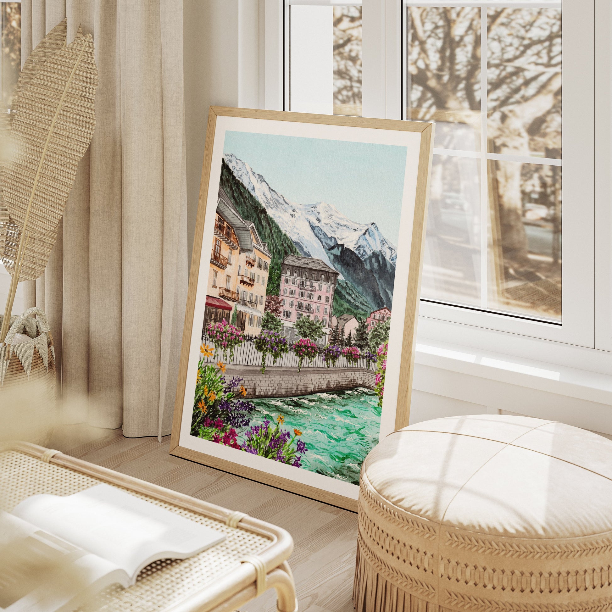 Chamonix watercolor landscape art print