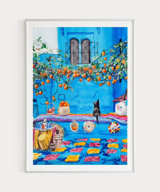 Chefchaouen Watercolor Print - Blue City - Moroccan Decor - Travel Gift - NorrskenArt