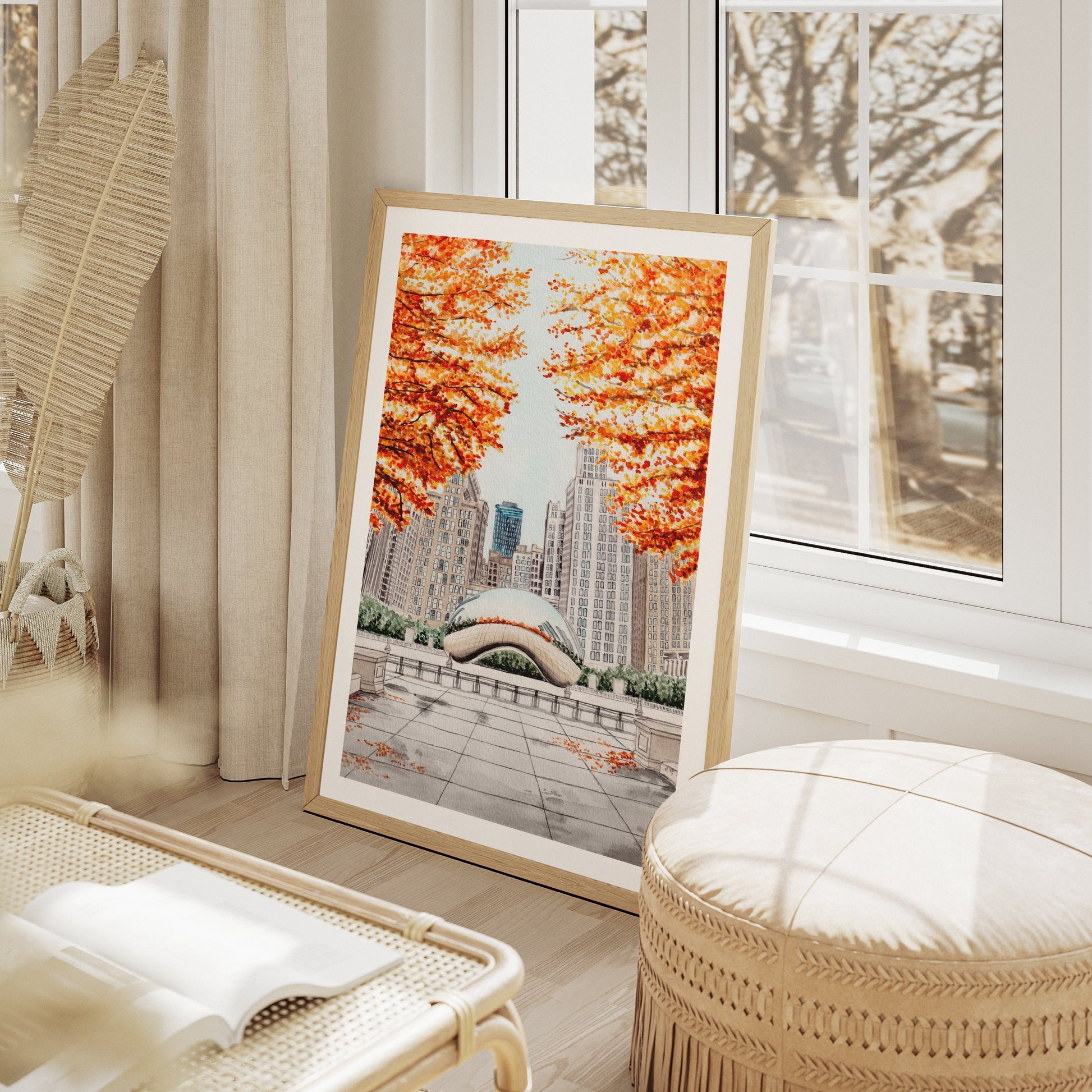 Chicago The Bean in Fall Watercolor Art Print - NorrskenArt