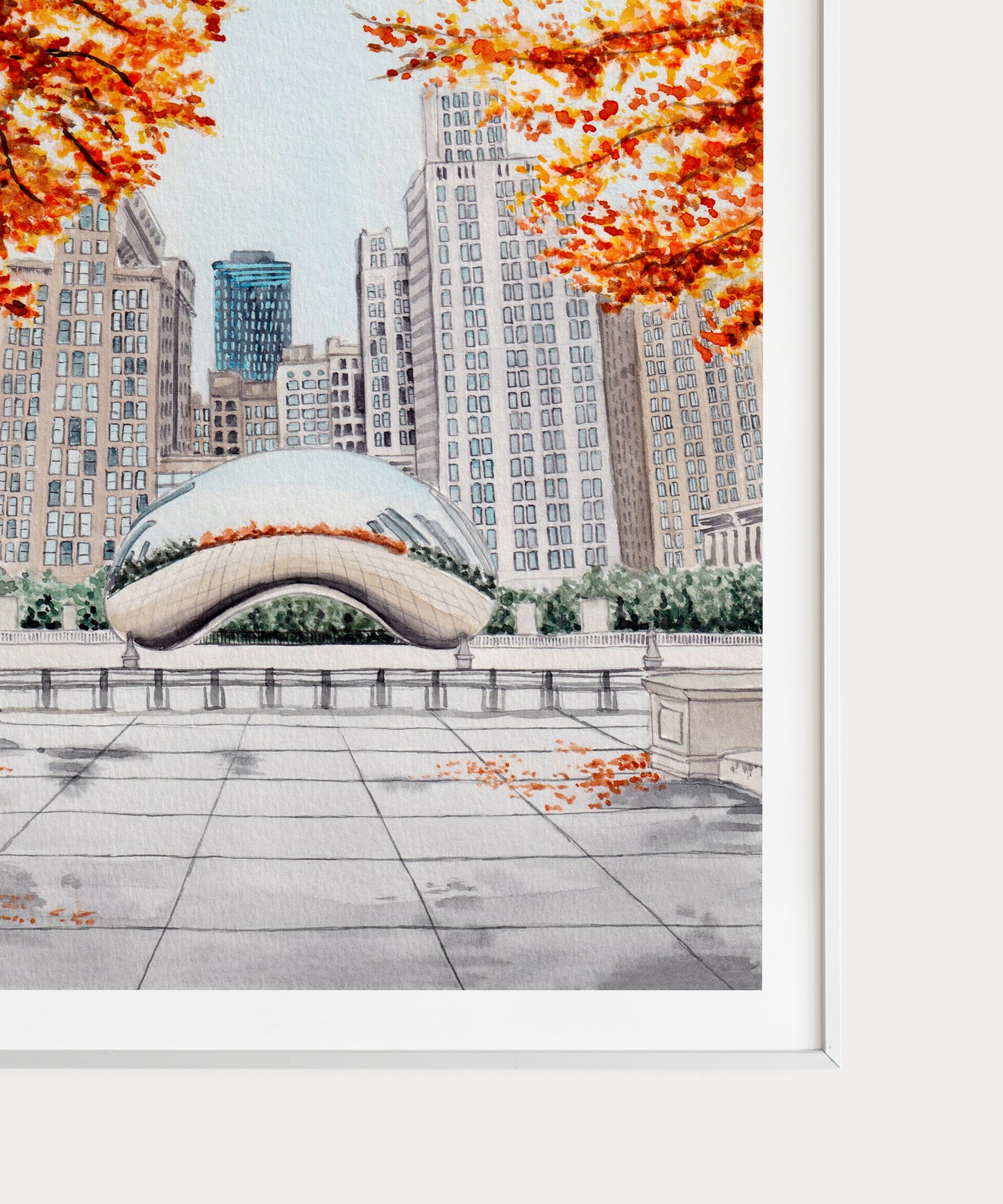 Chicago The Bean in Fall Watercolor Art Print - NorrskenArt