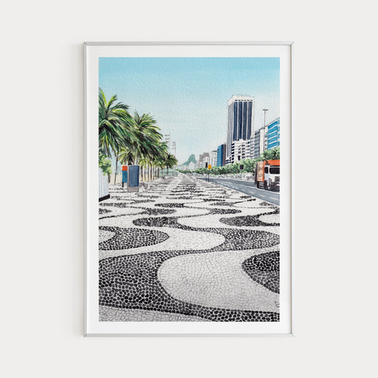 Copacabana Beach Rio Brazil Watercolor Art Print | Rio de Janeiro Cityscape | Travel Gift | Tropical Wall Art