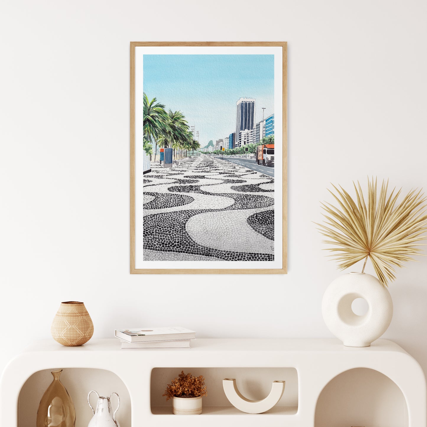 Impresión artística en acuarela de la playa de Copacabana, Río de Janeiro, Brasil | Paisaje urbano de Río de Janeiro | Regalo de viaje | Arte mural tropical