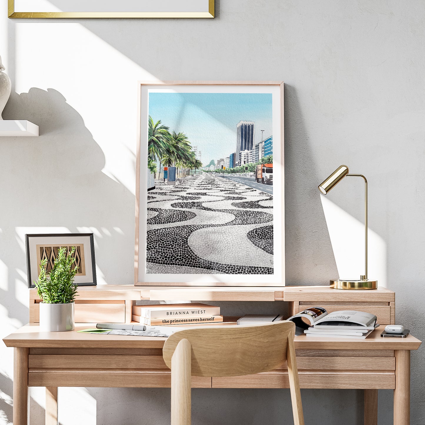 Impresión artística en acuarela de la playa de Copacabana, Río de Janeiro, Brasil | Paisaje urbano de Río de Janeiro | Regalo de viaje | Arte mural tropical