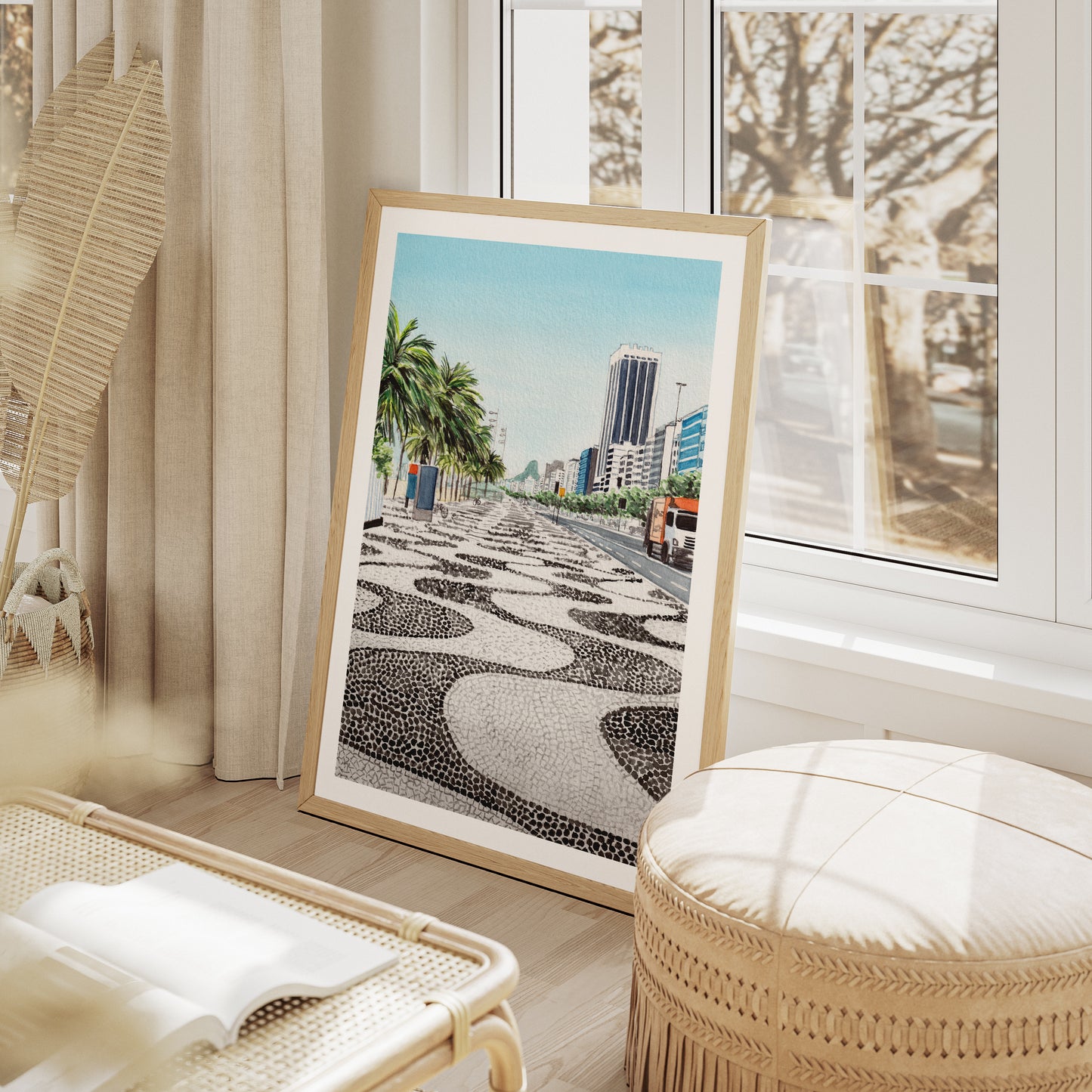 Impresión artística en acuarela de la playa de Copacabana, Río de Janeiro, Brasil | Paisaje urbano de Río de Janeiro | Regalo de viaje | Arte mural tropical