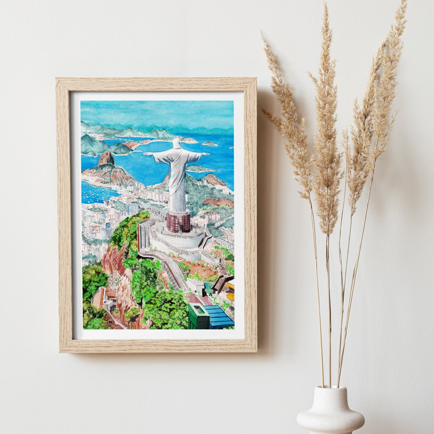 Christ the Redeemer Rio Brazil Watercolor Art Print | Brazilian Landmark | Rio de Janeiro Cityscape | Travel Gift | South American Decor