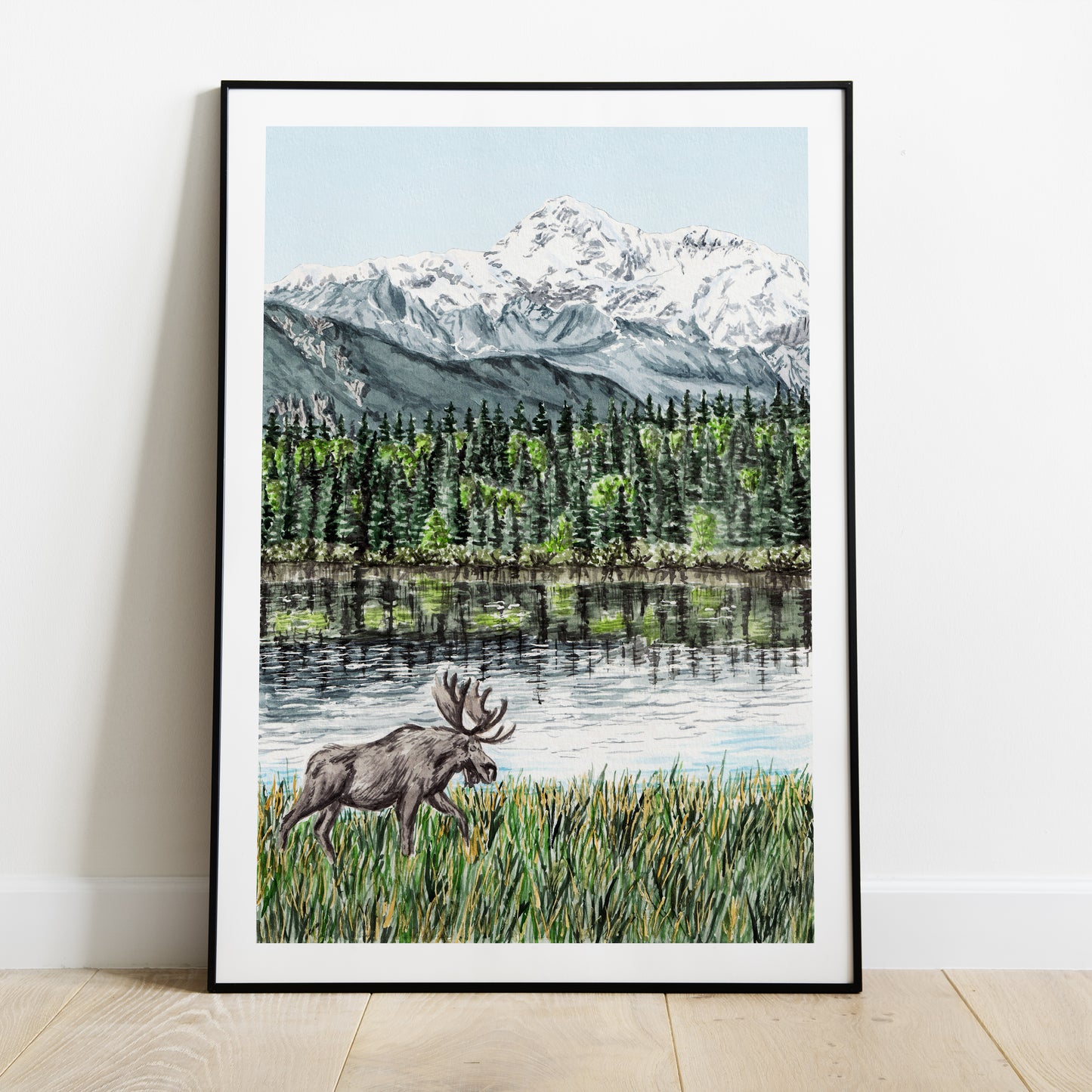 Denali Alaska Watercolor Print, Alaska Landscape, Mount McKinley Art, USA Decor, Alaska Travel Art