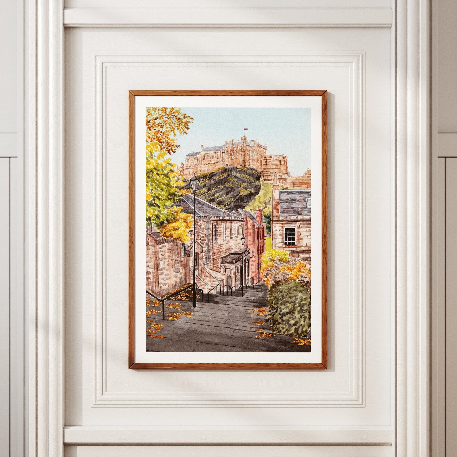 Edinburgh Viewpoint in Fall – Watercolor Art Print - NorrskenArt