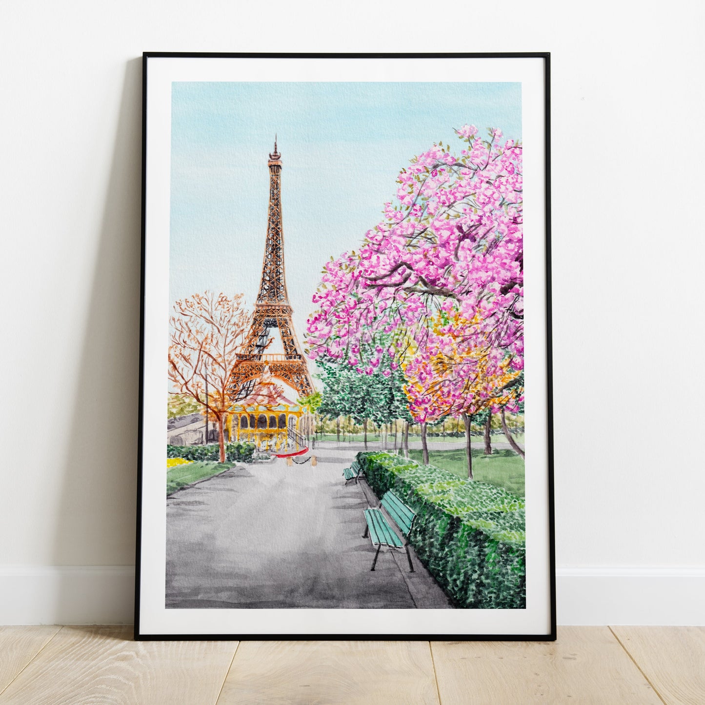 Eiffel Tower in Spring - Watercolor Art Print - NorrskenArt