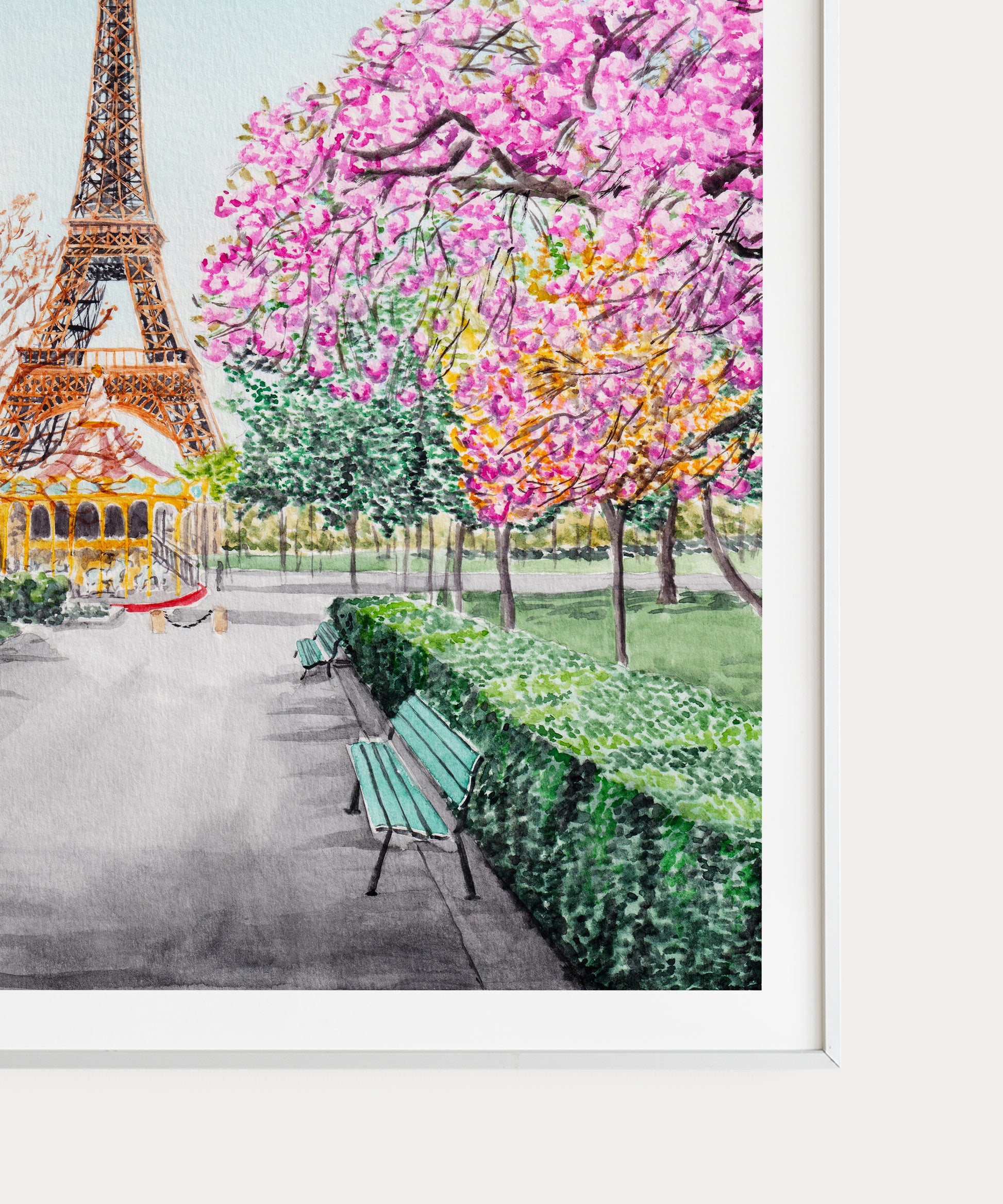 Eiffel Tower in Spring - Watercolor Art Print - NorrskenArt