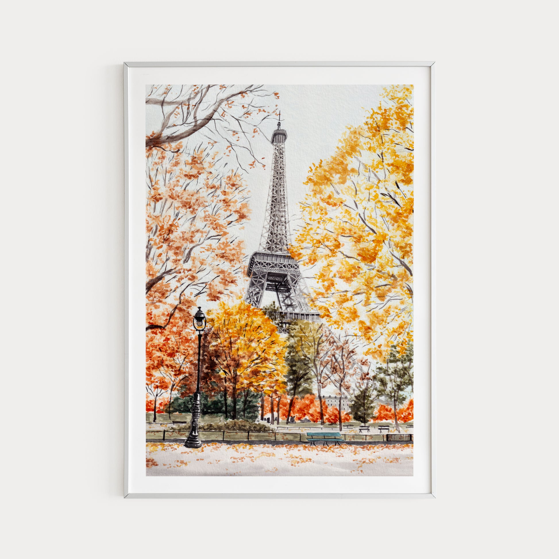 Eiffel Tower in Fall Wall Art - Paris Cityscape - Watercolor Painting - NorrskenArt