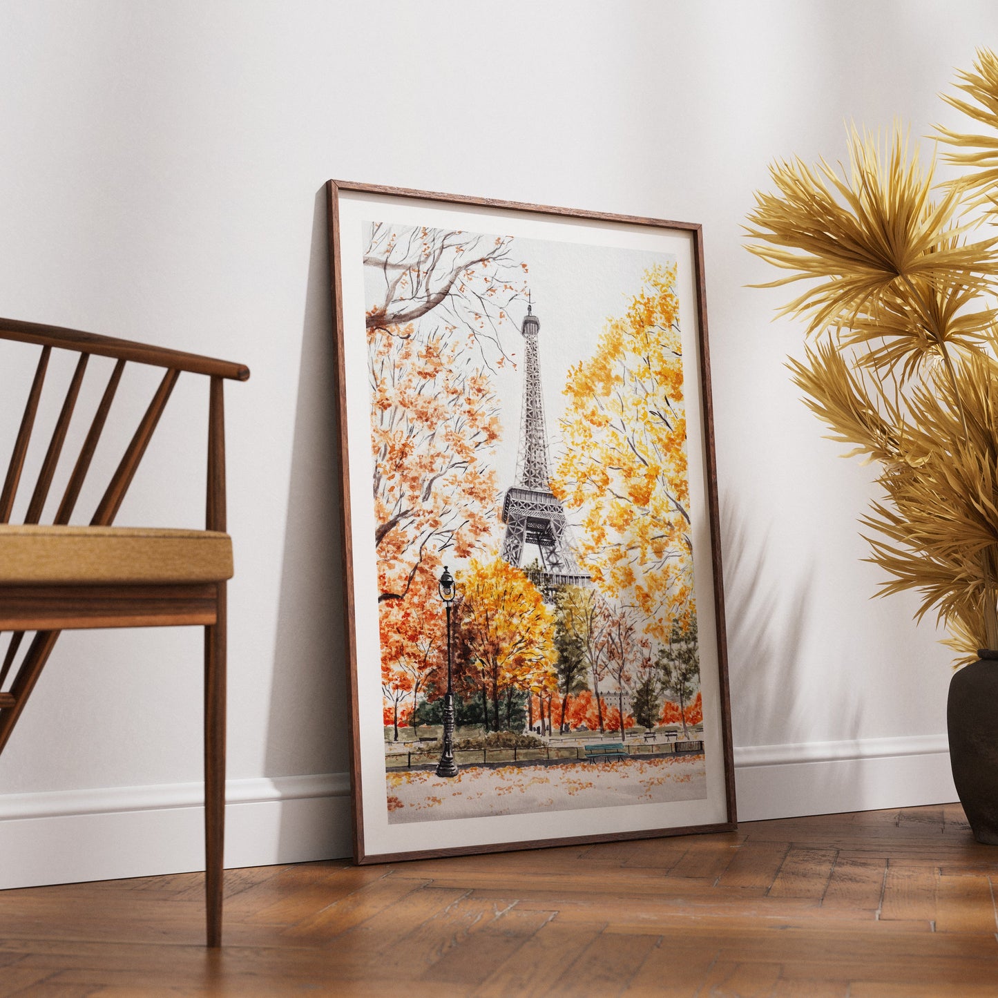 Eiffel Tower Watercolor Fall Wall Art - NorrskenArt