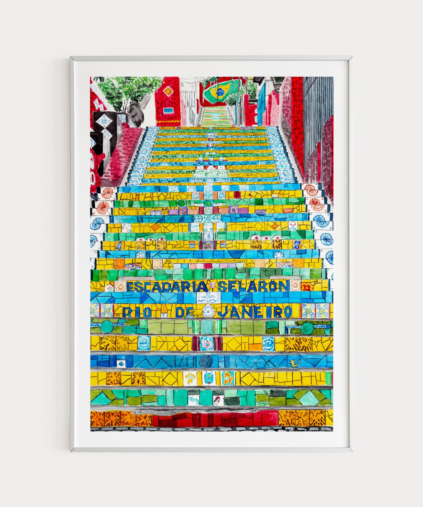 Escadaria Selarón Rio de Janeiro Watercolor Print, Brazil Wall Art, Rio de Janeiro Cityscape, Rio de Janeiro Travel Art