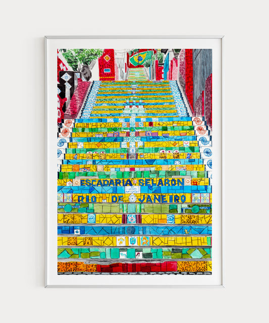 Escadaria Selarón Rio de Janeiro Watercolor Print, Brazil Wall Art, Rio de Janeiro Cityscape, Rio de Janeiro Travel Art
