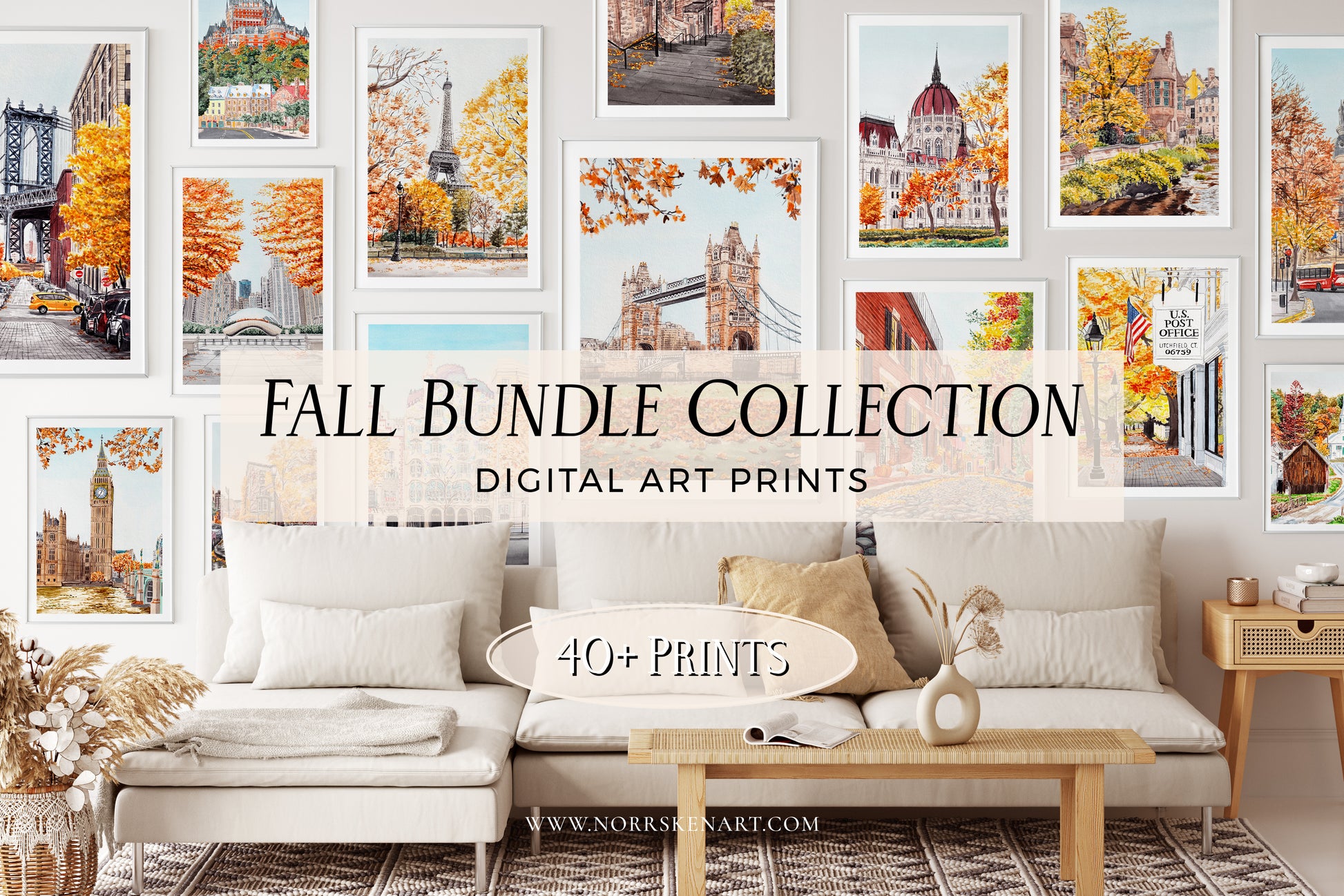 Fall Wall Decor, Autumn Wall Art, Fall Watercolor Landscapes, Seasonal Art