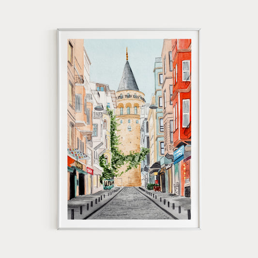 Galata Tower Istanbul Watercolor Art Print Turkish Landmark