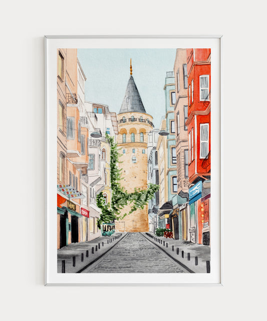 Galata tower watercolor wall art - NorrskenArt