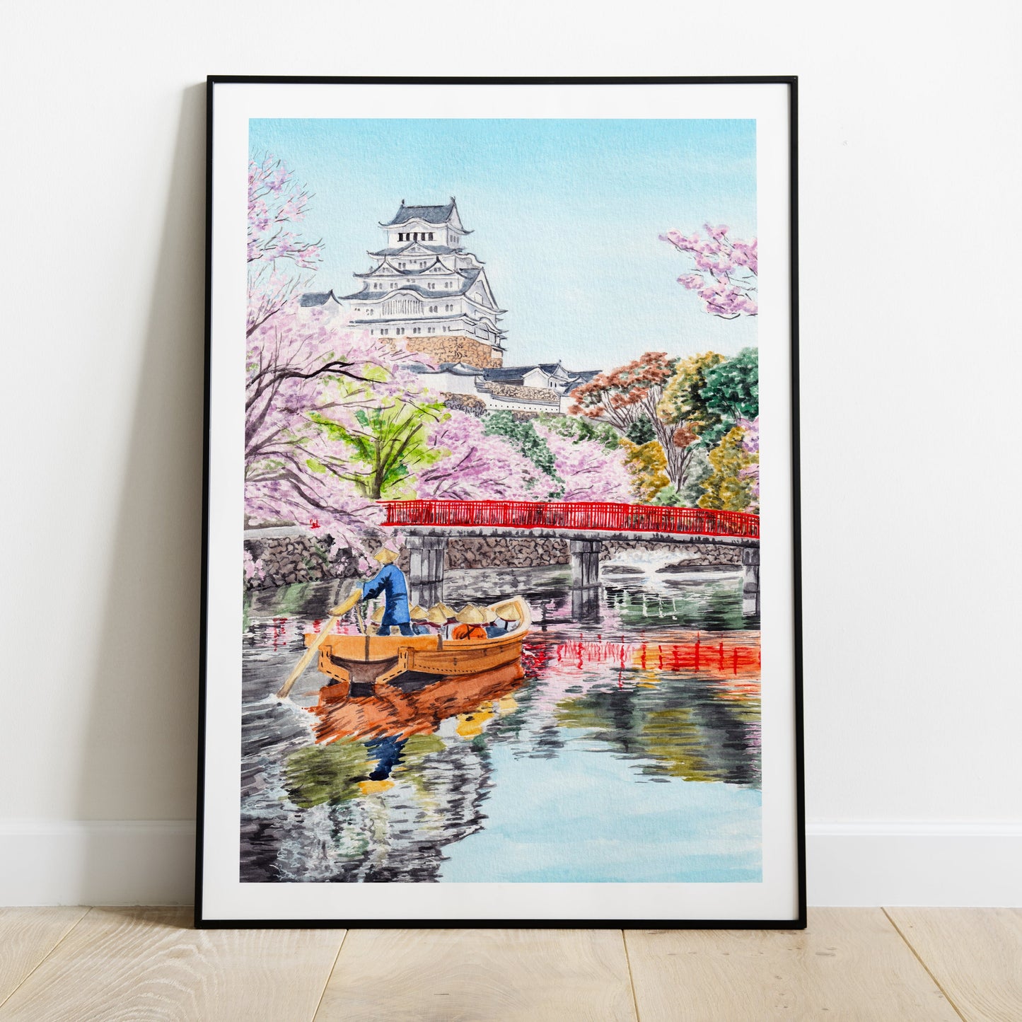 Himeji Castle, Japan in Spring - Watercolor Landscape Art Print - NorrskenArt