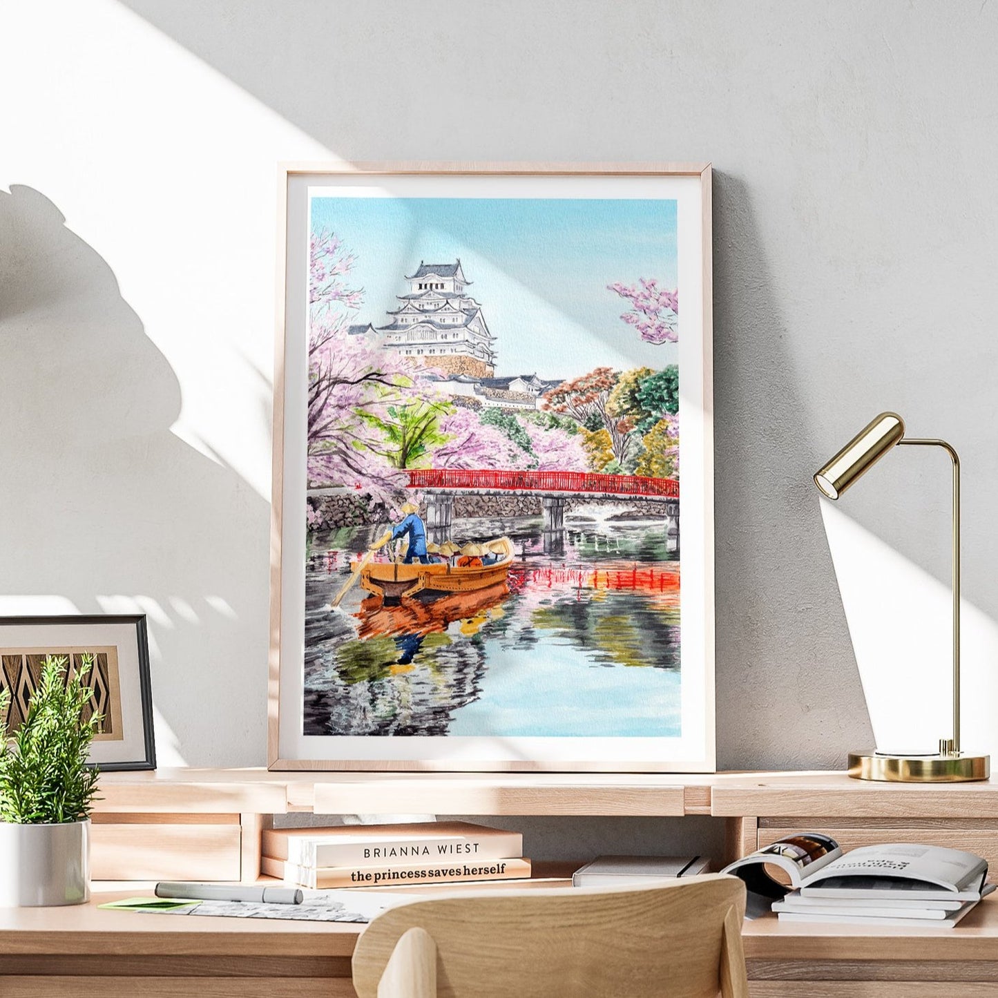 Himeji Castle, Japan in Spring - Watercolor Landscape Art Print - NorrskenArt