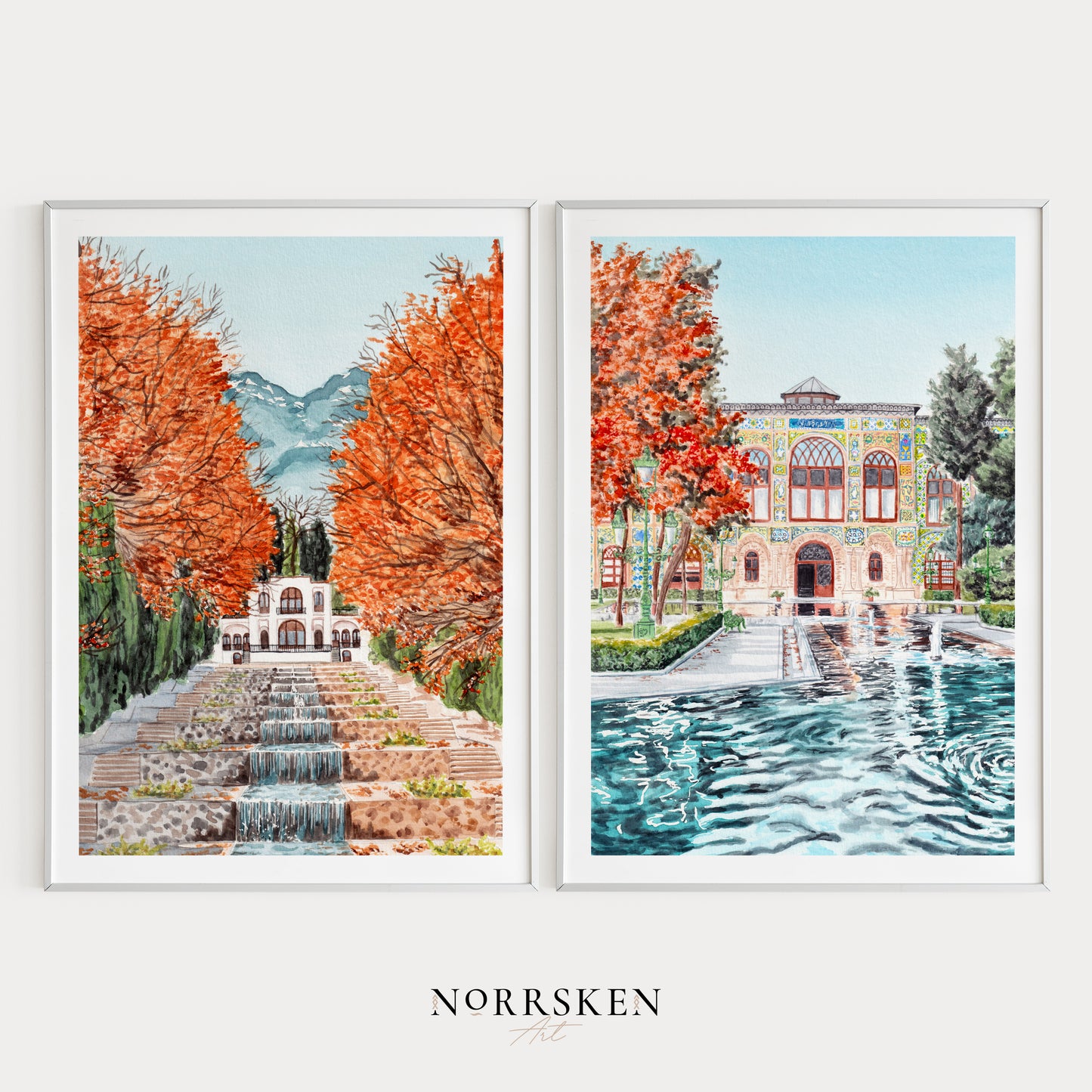 Iran Watercolor Landscape Autumn Wall Art