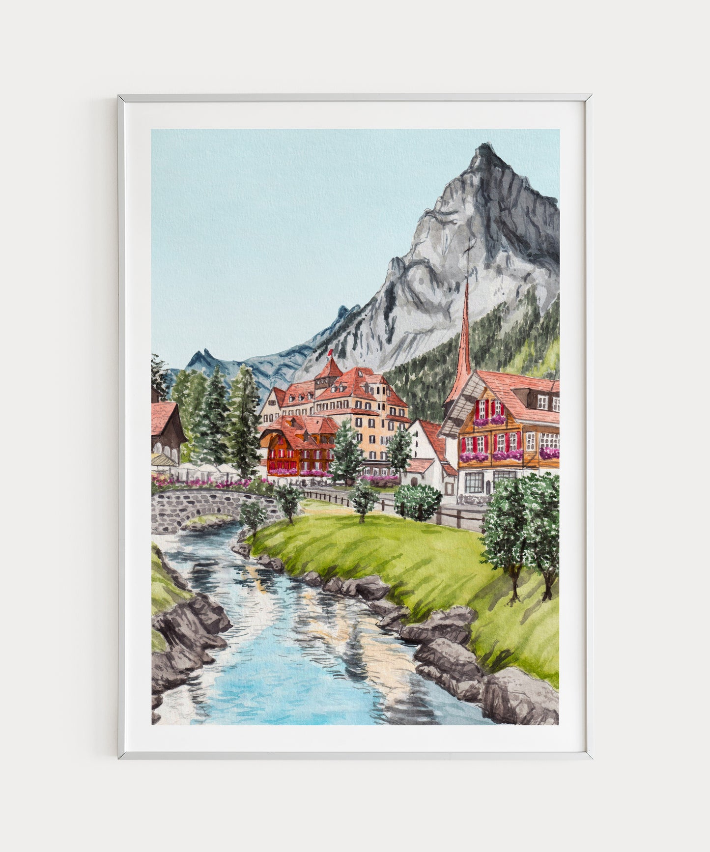 Kandersteg watercolor wall art