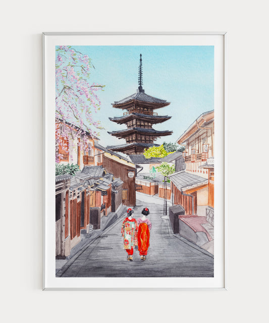 Kyoto Japan Watercolor Art Print - Japanese Decor - NorrskenArt