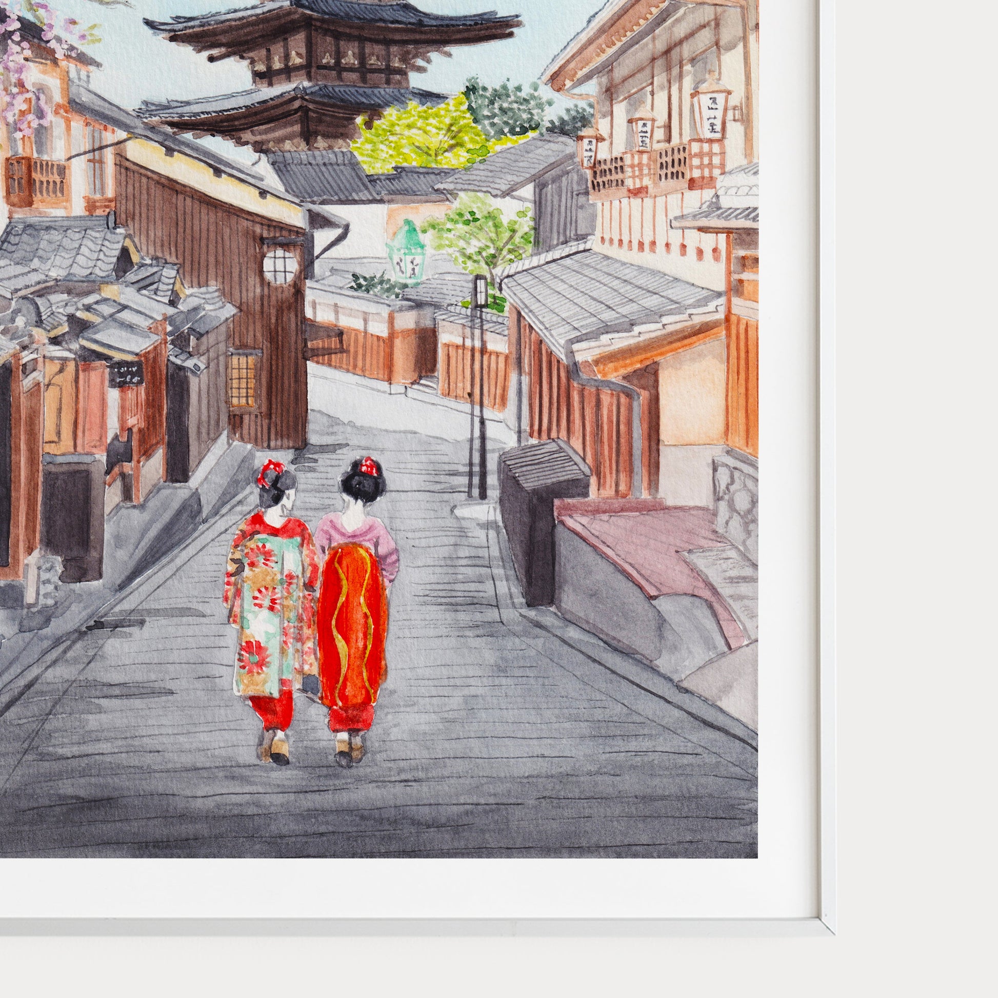 Kyoto in Spring, Japan - Watercolor Landscape Art Print - NorrskenArt