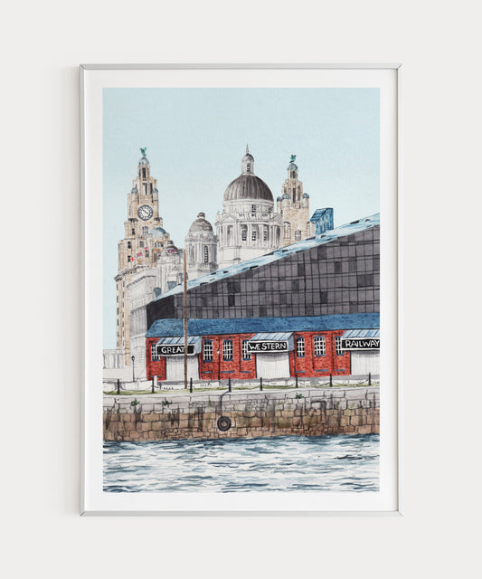 Liverpool Watercolor Wall Art, UK Decor, Liverpool Painting, England Art, Liverpool Cityscape, Travel Gift