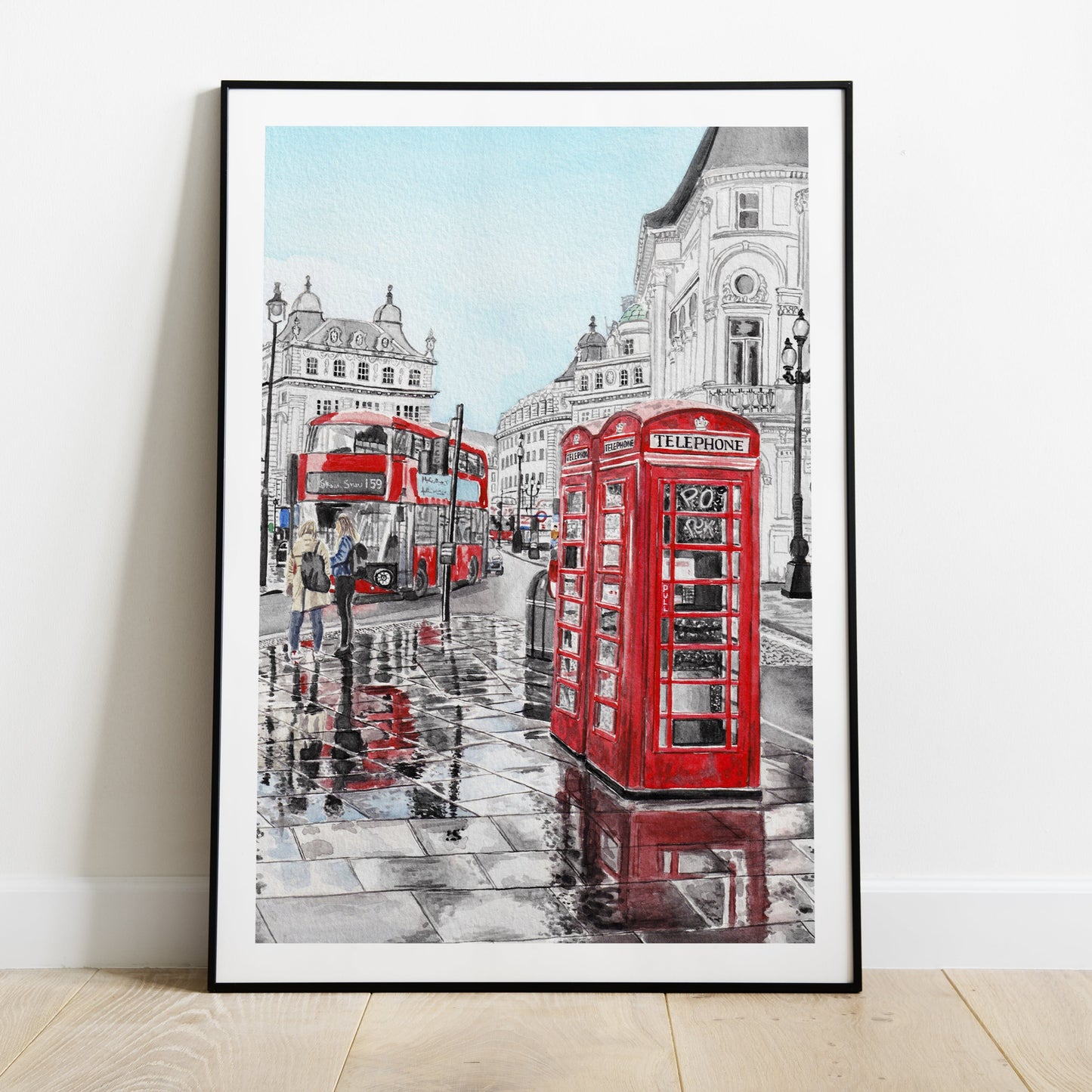 London Cityscape in Winter - Watercolor Art Print - NorrskenArt